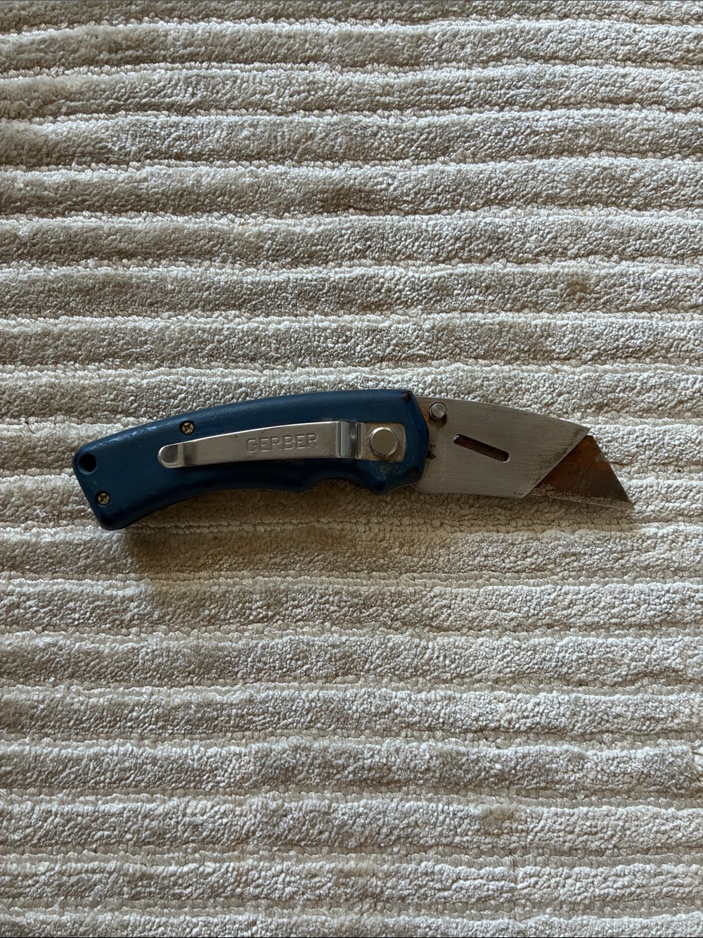 Vintage Gerber Blue Folding Utility Knife with Pocket Clip